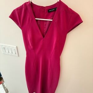 Karen Millen Fuchsia V-Neck Mini Dress